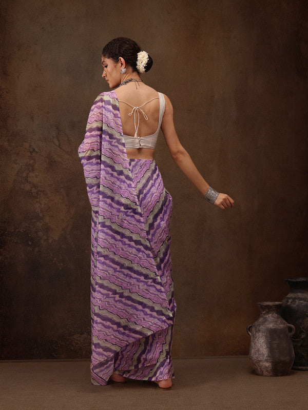 Lavender Cotton Blend Digital Print Abstract Saree with Unstitched Blouse - Hiral Fashion