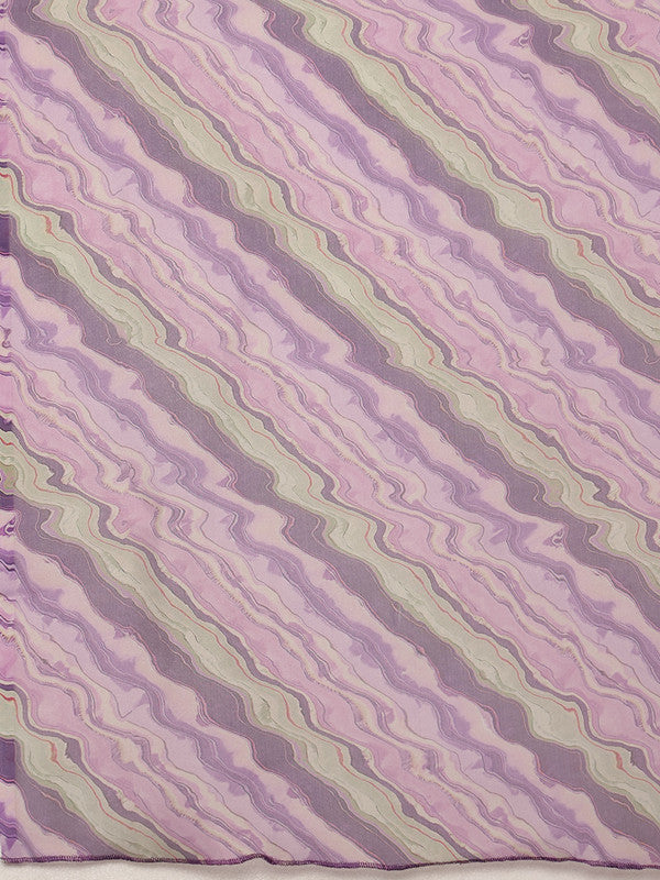 Lavender Cotton Blend Digital Print Abstract Saree with Unstitched Blouse - Hiral Fashion