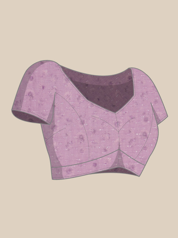 Lavender Cotton Blend Digital Print Abstract Saree with Unstitched Blouse - Hiral Fashion