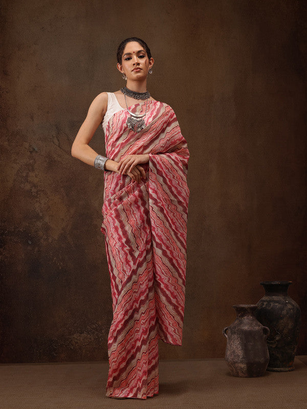 Multicolor Cotton Blend Digital Print Abstract Saree with Unstitched Blouse - Hiral Fashion
