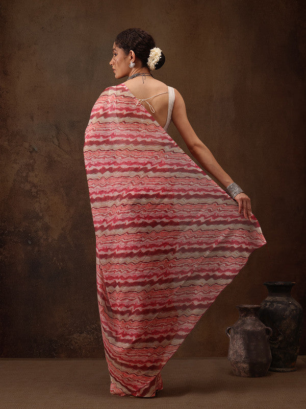 Multicolor Cotton Blend Digital Print Abstract Saree with Unstitched Blouse - Hiral Fashion