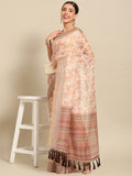 Beige Pure Cotton Printed Floral Saree with Unstitched Blouse - Hiral Fashion