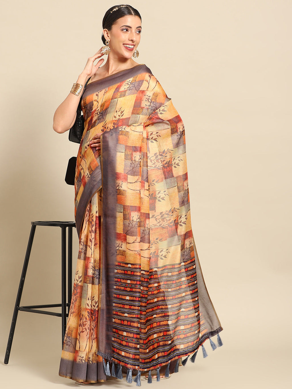 Multicolor Pure Cotton Printed Floral Saree with Unstitched Blouse - Hiral Fashion