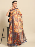 Multicolor Pure Cotton Printed Floral Saree with Unstitched Blouse - Hiral Fashion