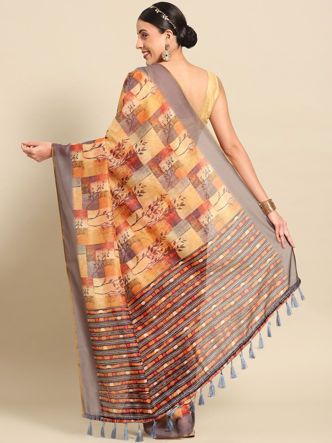 Multicolor Pure Cotton Printed Floral Saree with Unstitched Blouse - Hiral Fashion