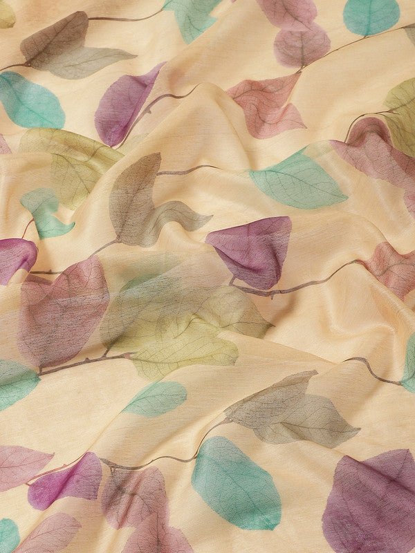 Mustard Pure Cotton Printed Floral Saree with Unstitched Blouse - Hiral Fashion