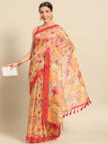 Orange Pure Cotton Printed Floral Saree with Unstitched Blouse - Hiral Fashion