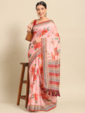 Pink Pure Cotton Printed Floral Saree with Unstitched Blouse - Hiral Fashion