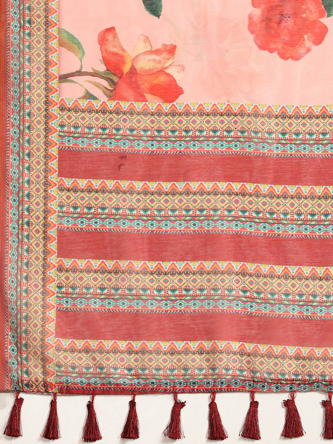 Pink Pure Cotton Printed Floral Saree with Unstitched Blouse - Hiral Fashion