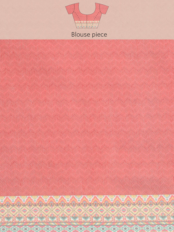 Pink Pure Cotton Printed Floral Saree with Unstitched Blouse - Hiral Fashion