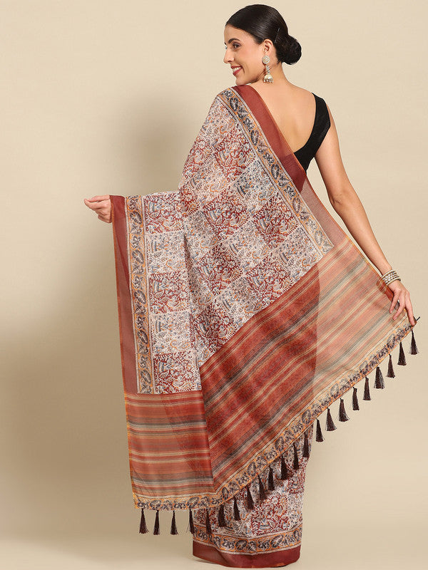 Multicolor Pure Cotton Printed Floral Saree with Unstitched Blouse - Hiral Fashion