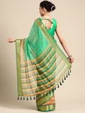 Green Silk Cotton Printed Geomatric Saree with Unstitched Blouse - Hiral Fashion