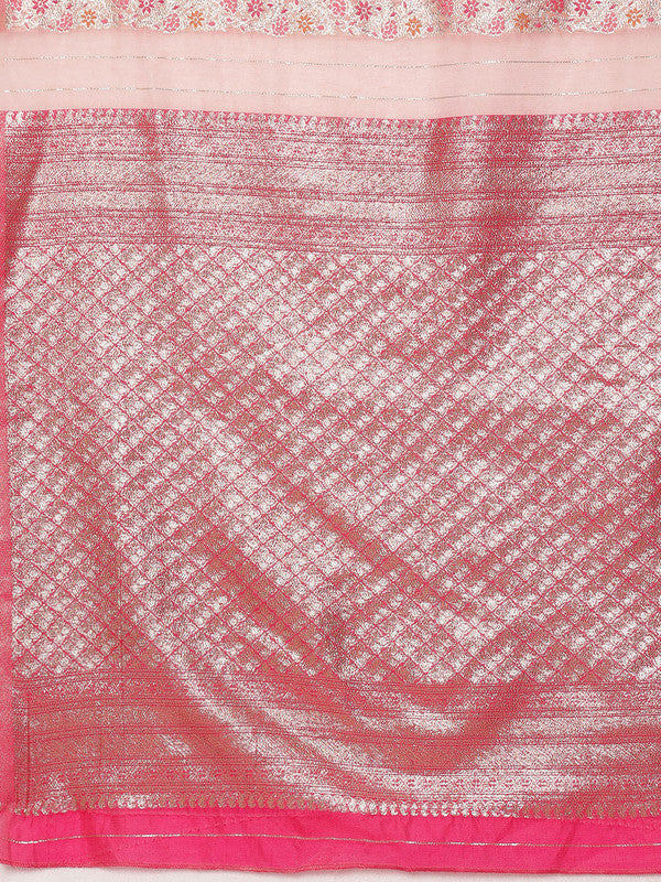 Pink Cotton Woven Zari Design Floral Saree with Unstitched Blouse - Hiral Fashion