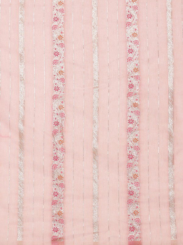 Pink Cotton Woven Zari Design Floral Saree with Unstitched Blouse - Hiral Fashion