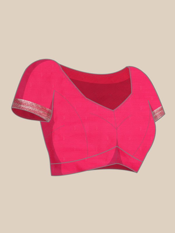 Pink Cotton Woven Zari Design Floral Saree with Unstitched Blouse - Hiral Fashion