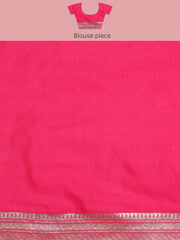 Pink Cotton Woven Zari Design Floral Saree with Unstitched Blouse - Hiral Fashion