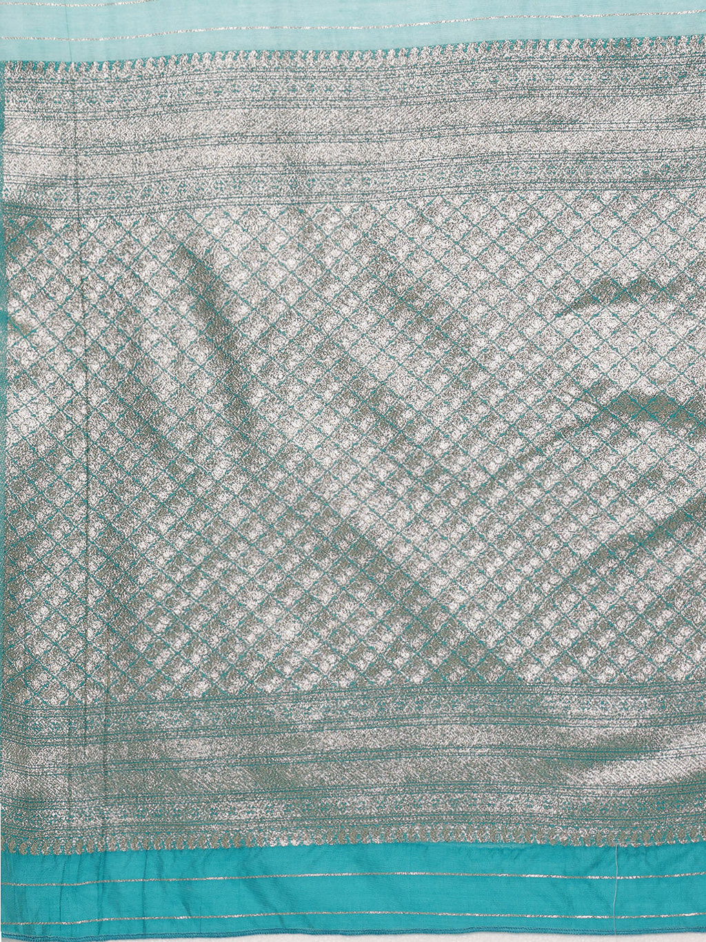 Turquoise Cotton Woven Zari Design Floral Saree with Unstitched Blouse - Hiral Fashion