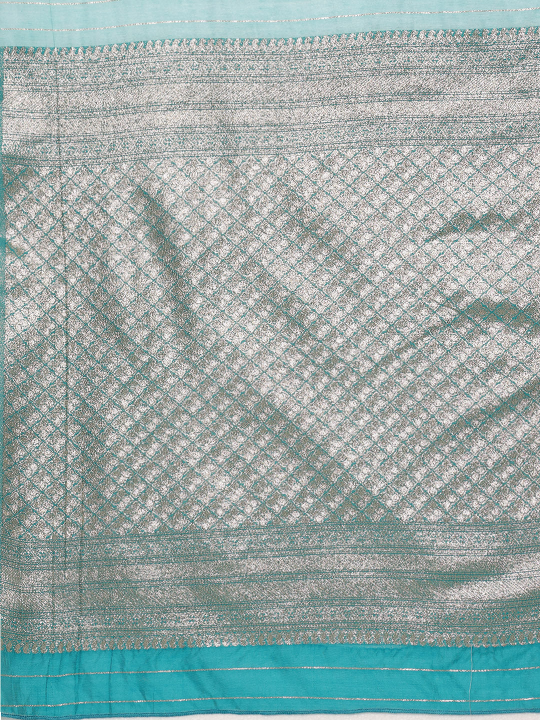 Turquoise Cotton Woven Zari Design Floral Saree with Unstitched Blouse - Hiral Fashion