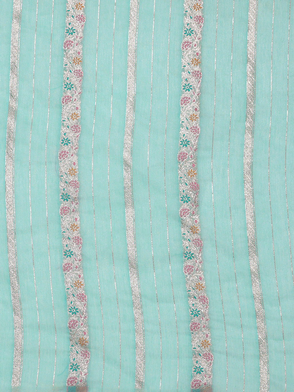 Turquoise Cotton Woven Zari Design Floral Saree with Unstitched Blouse - Hiral Fashion