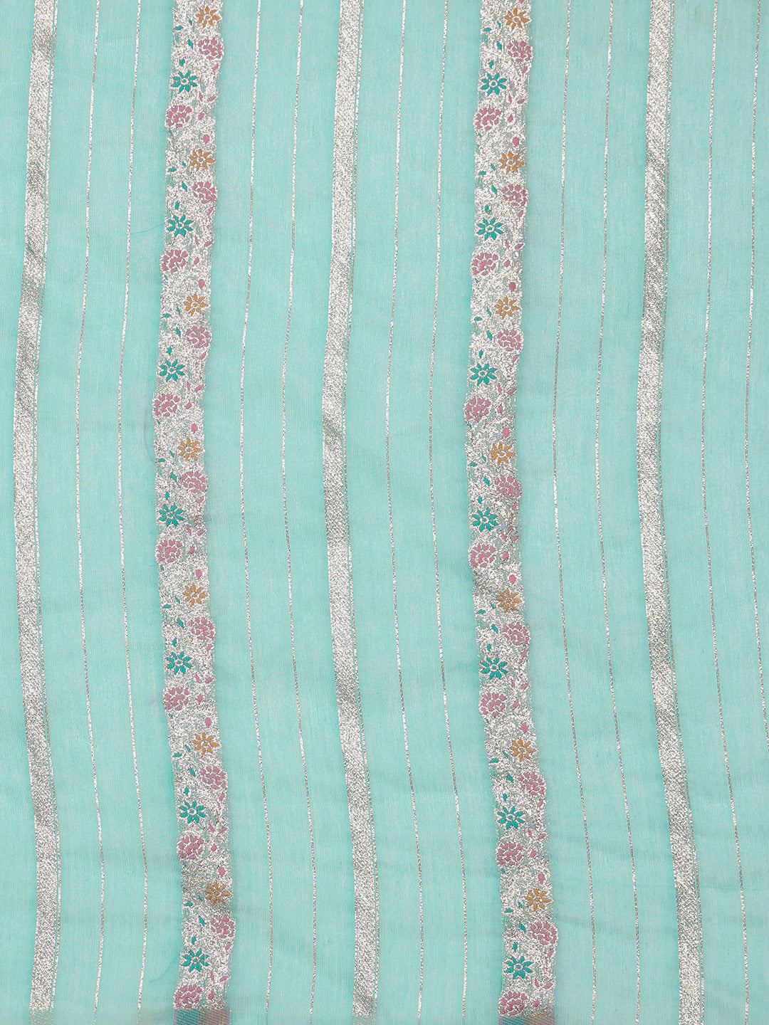 Turquoise Cotton Woven Zari Design Floral Saree with Unstitched Blouse - Hiral Fashion