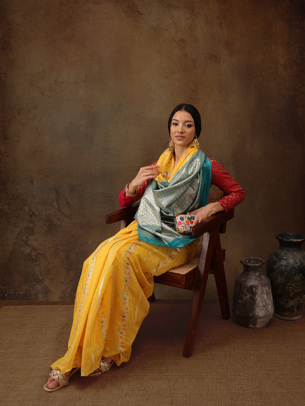 Yellow Cotton Woven Zari Design Floral Saree with Unstitched Blouse - Hiral Fashion