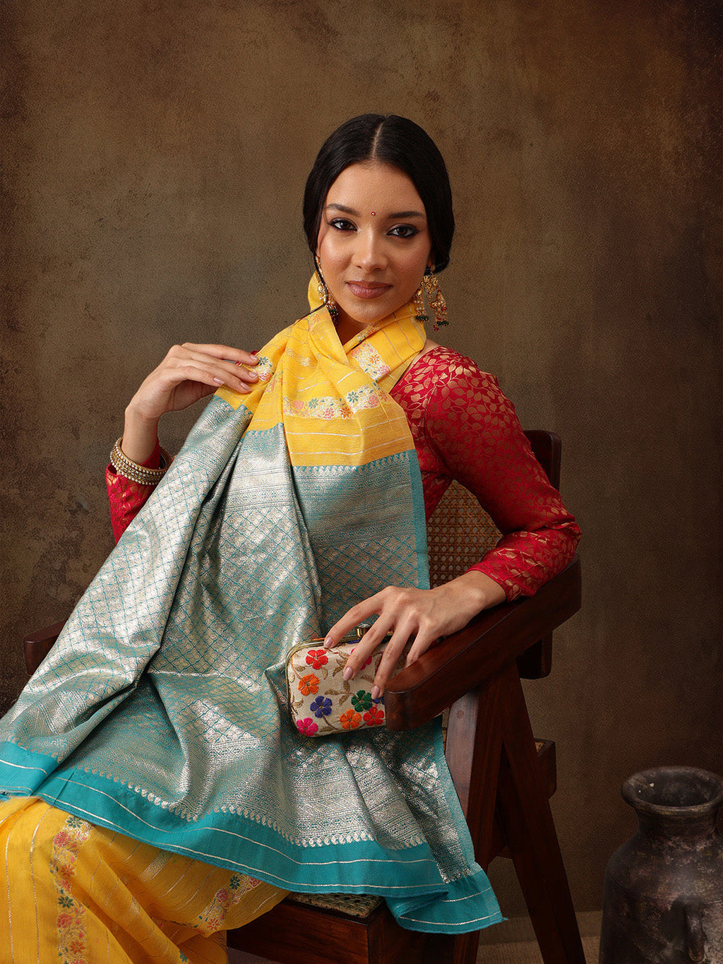 Yellow Cotton Woven Zari Design Floral Saree with Unstitched Blouse - Hiral Fashion