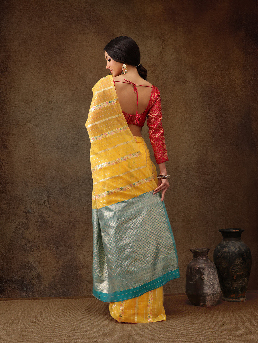 Yellow Cotton Woven Zari Design Floral Saree with Unstitched Blouse - Hiral Fashion