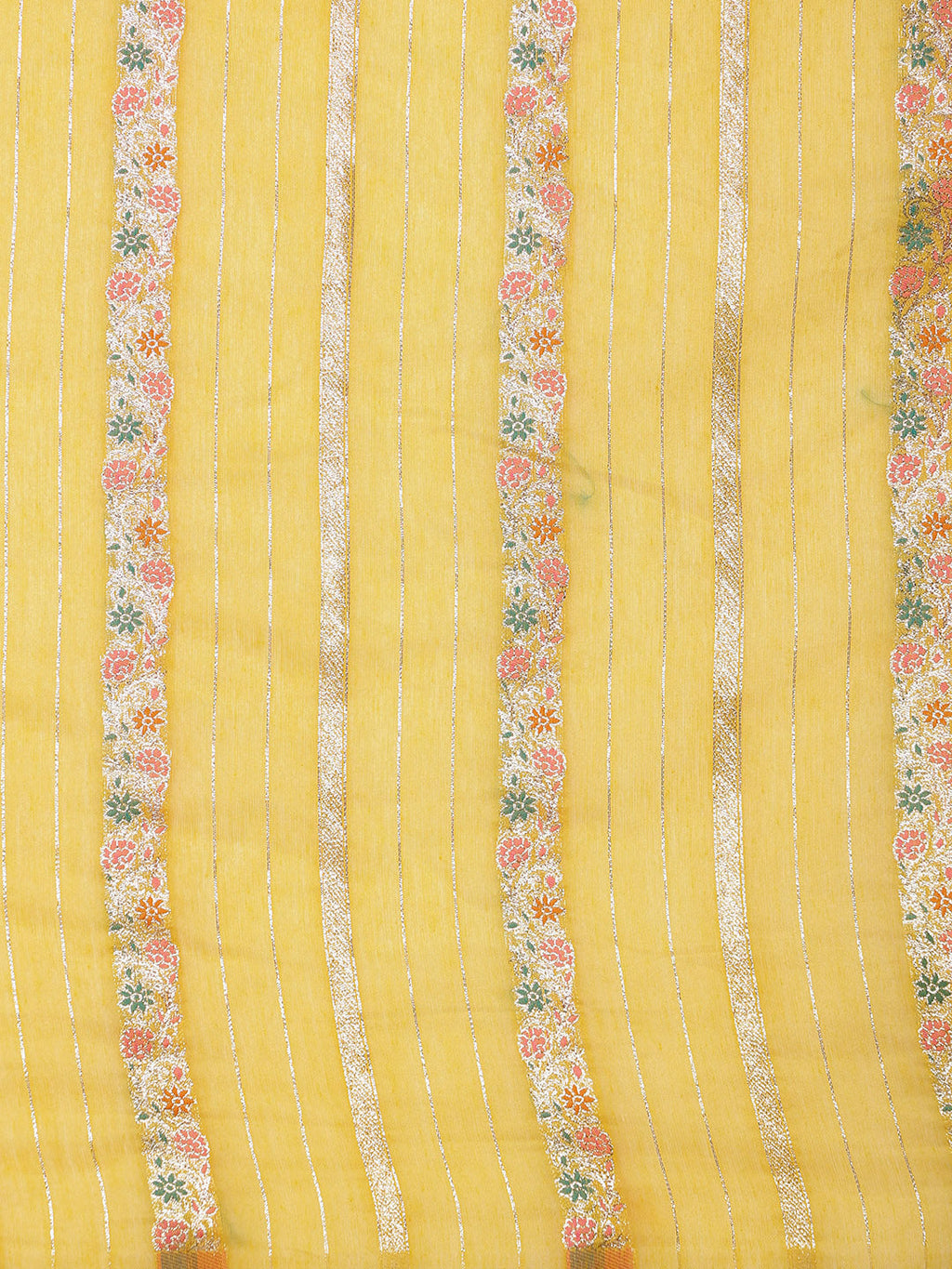 Yellow Cotton Woven Zari Design Floral Saree with Unstitched Blouse - Hiral Fashion