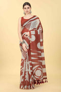 Maroon Cotton Blend Printed Geomatric Saree with Unstitched Blouse - Hiral Fashion