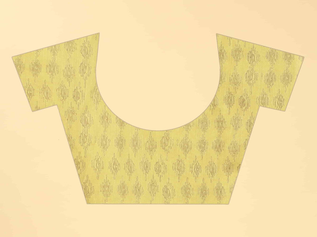 Yellow Cotton Blend Printed Striped Saree with Unstitched Blouse - Hiral Fashion