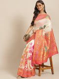 Off White Pure Cotton Woven Zari Design Paisley Saree with Unstitched Blouse - Hiral Fashion