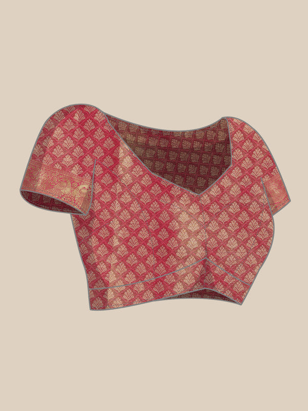 Green Brocade Zari Woven Floral Saree with Unstitched Blouse - Hiral Fashion