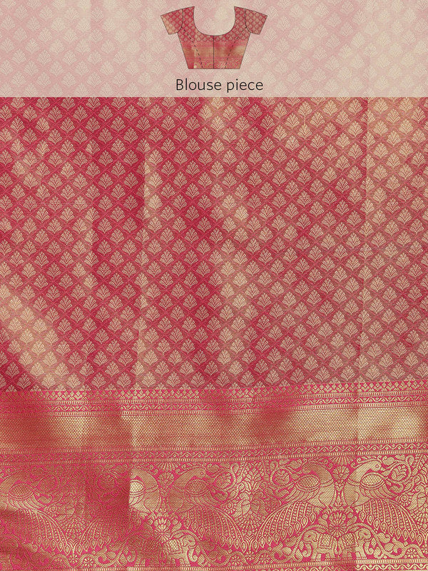 Green Brocade Zari Woven Floral Saree with Unstitched Blouse - Hiral Fashion