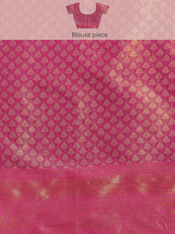 Green Brocade Zari Woven Floral Saree with Unstitched Blouse - Hiral Fashion