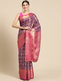 Purple Brocade Zari Woven Floral Saree with Unstitched Blouse - Hiral Fashion