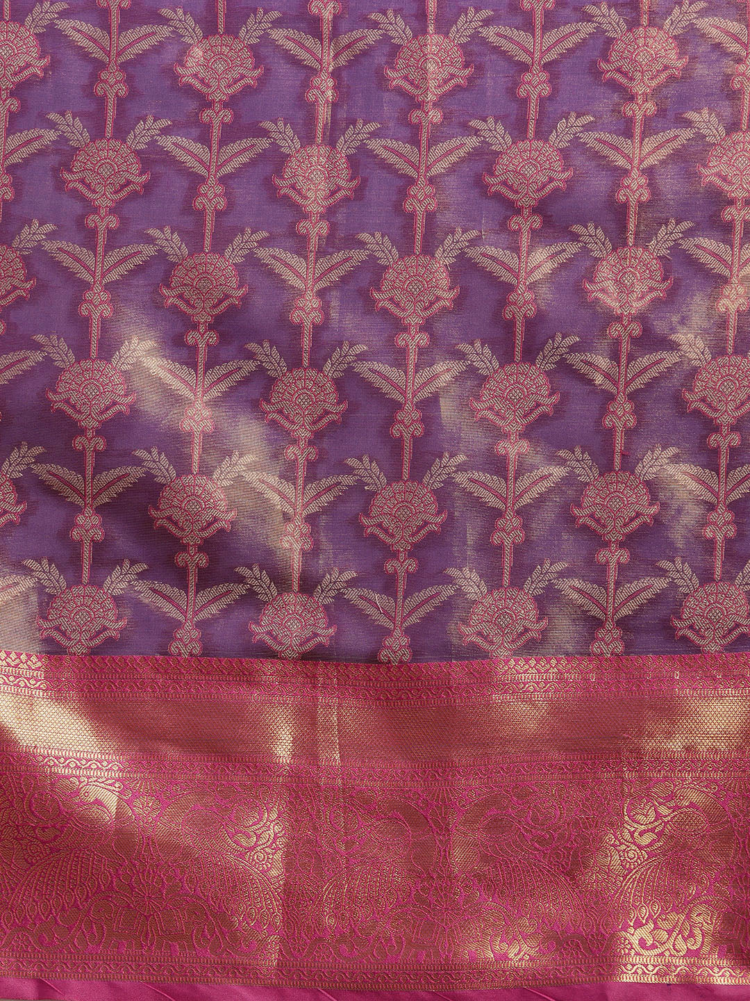 Purple Brocade Zari Woven Floral Saree with Unstitched Blouse - Hiral Fashion