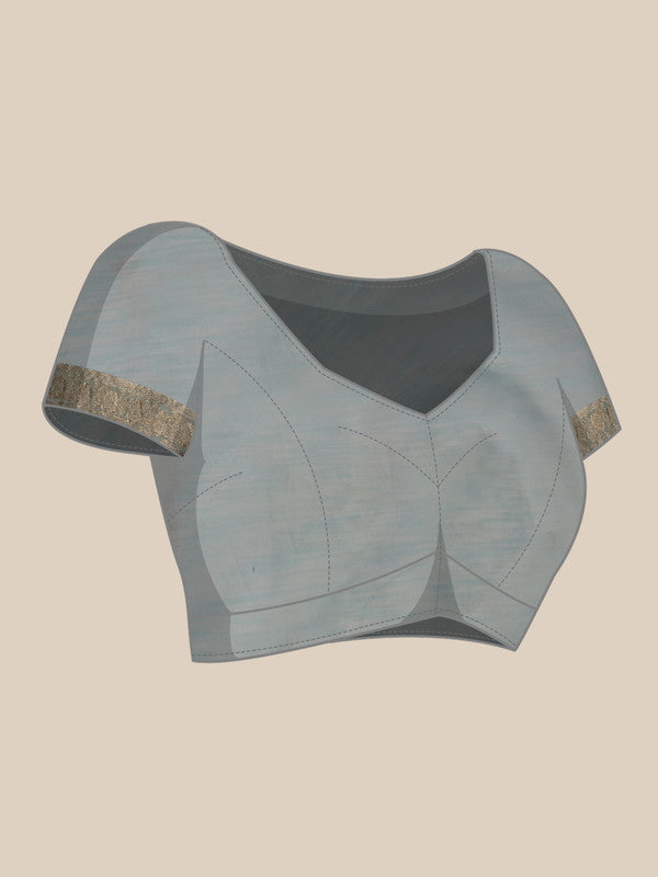 Blue Linen Woven Thread Floral Saree with Unstitched Blouse - Hiral Fashion
