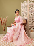 Light Pink Linen Woven Thread Floral Saree with Unstitched Blouse - Hiral Fashion