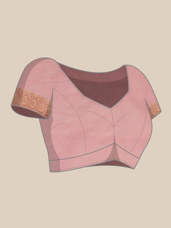 Light Pink Linen Woven Thread Floral Saree with Unstitched Blouse - Hiral Fashion