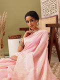 Light Pink Linen Woven Thread Floral Saree with Unstitched Blouse - Hiral Fashion