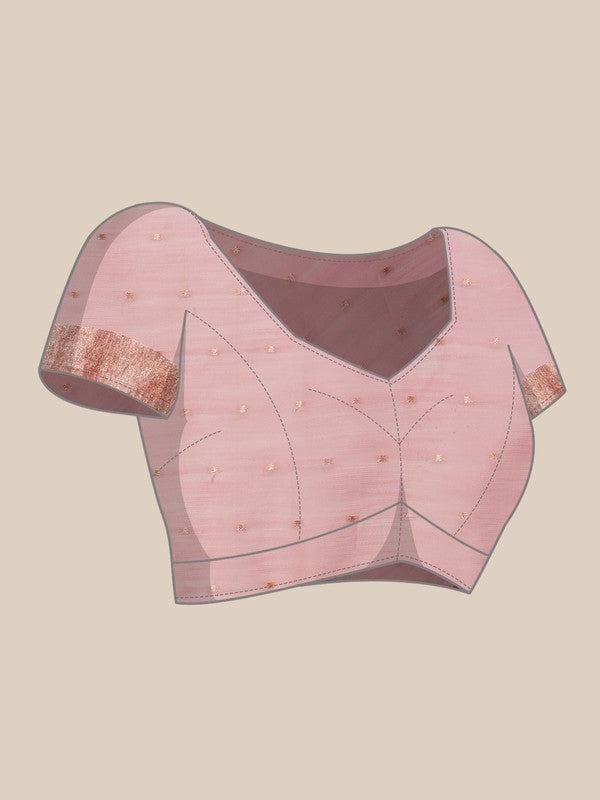 Light Pink Linen Woven Thread Floral Saree with Unstitched Blouse - Hiral Fashion