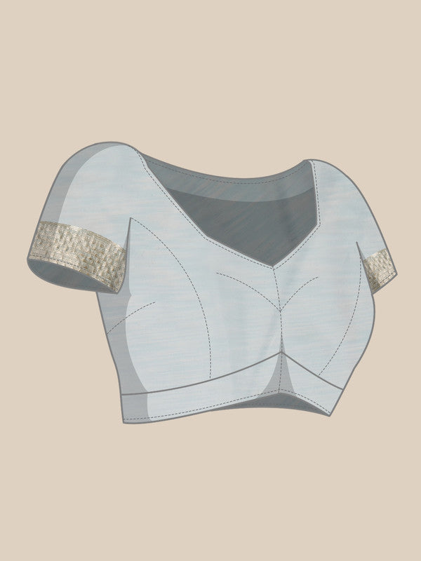Blue Linen Woven Thread Geomatric Saree with Unstitched Blouse - Hiral Fashion