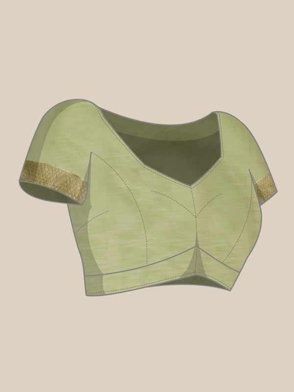 Green Linen Woven Thread Geomatric Saree with Unstitched Blouse - Hiral Fashion