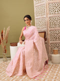 Light Pink Linen Woven Thread Geomatric Saree with Unstitched Blouse - Hiral Fashion