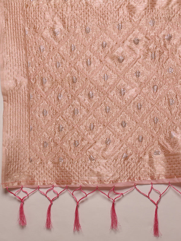 Light Pink Linen Woven Thread Geomatric Saree with Unstitched Blouse - Hiral Fashion
