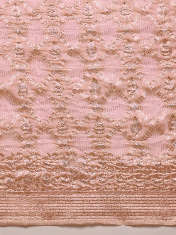 Light Pink Linen Woven Thread Geomatric Saree with Unstitched Blouse - Hiral Fashion