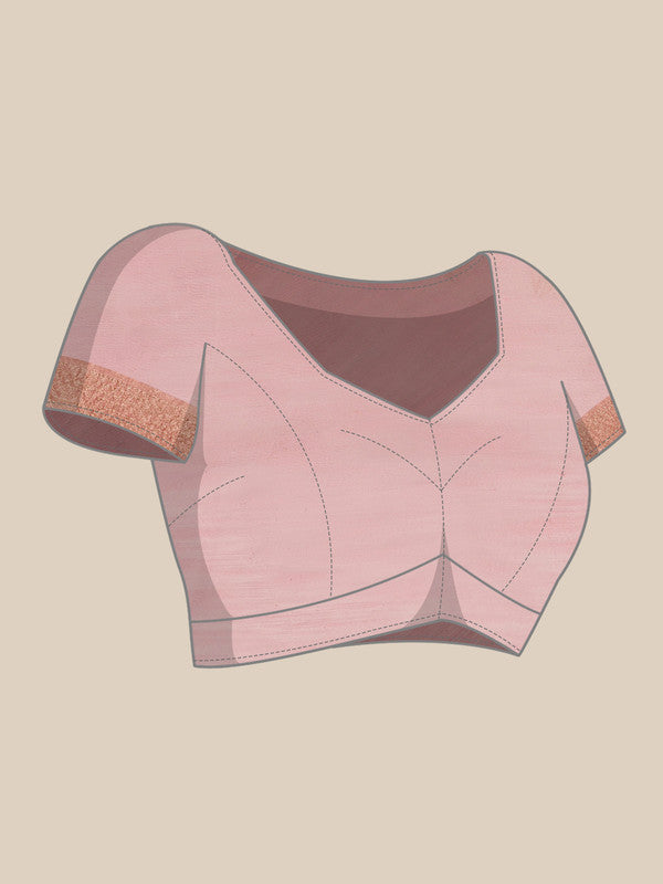 Light Pink Linen Woven Thread Geomatric Saree with Unstitched Blouse - Hiral Fashion