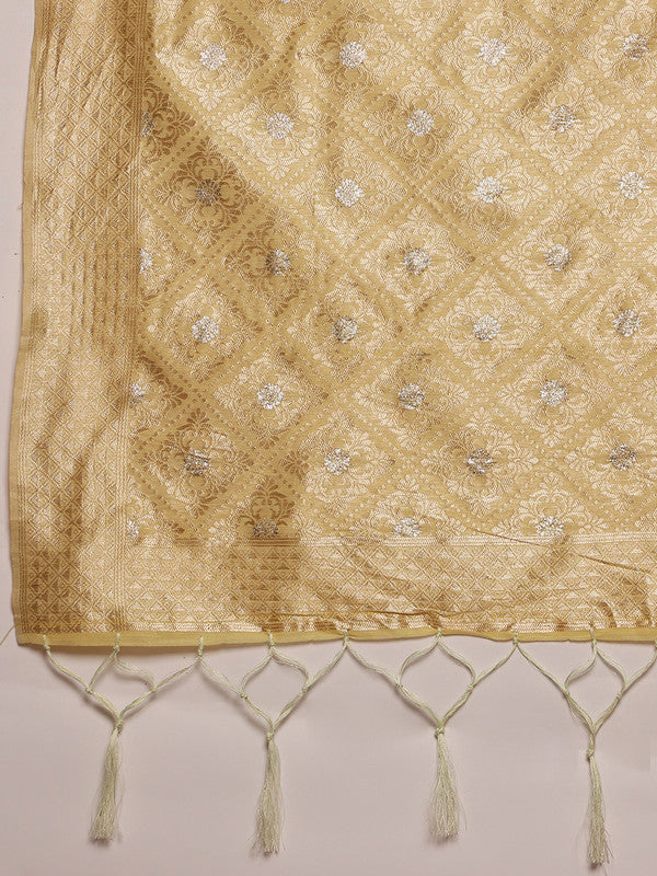 Yellow Linen Woven Thread Geomatric Saree with Unstitched Blouse - Hiral Fashion