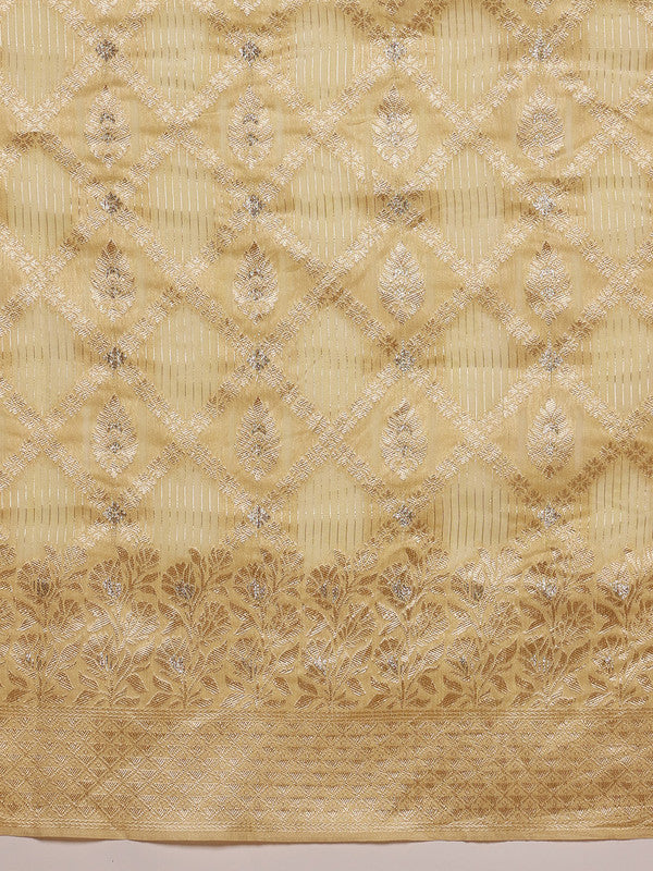 Yellow Linen Woven Thread Geomatric Saree with Unstitched Blouse - Hiral Fashion