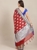 Red Art Silk Woven Zari Design Floral Saree with Unstitched Blouse - Hiral Fashion